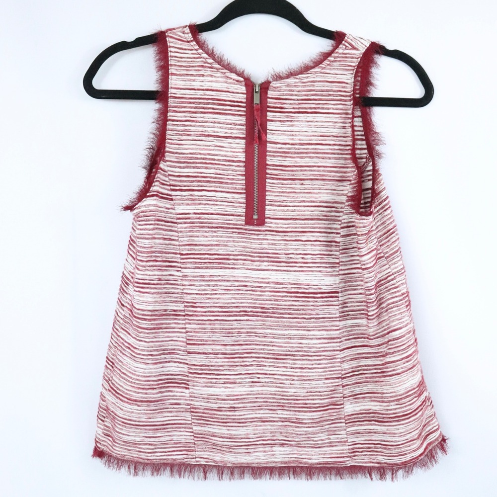 Anthropologie Vanessa Virginia Red Striped Sleeveless Top Eyelash Trim Size XS